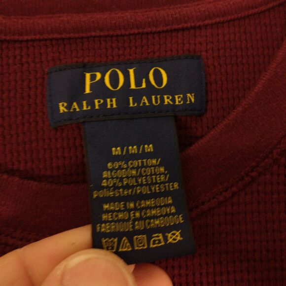 Polo Ralph Lauren thermal tshirt mens M Medium maroon red waffle knit long sl - Picture 6 of 7